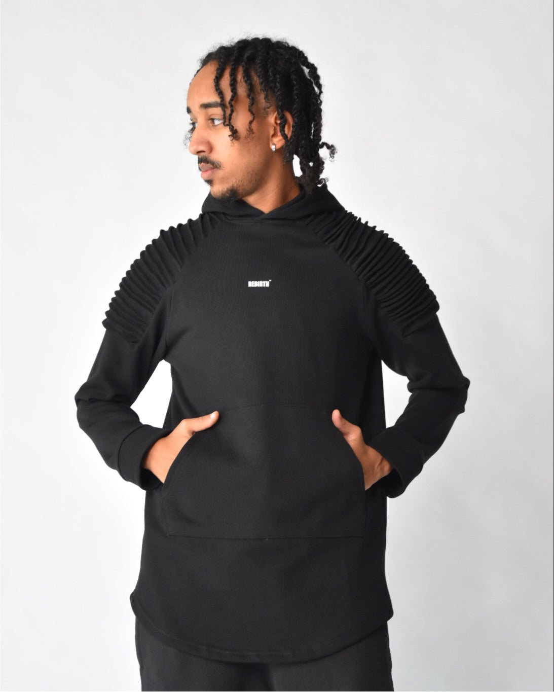 Pleated Hoodie Black